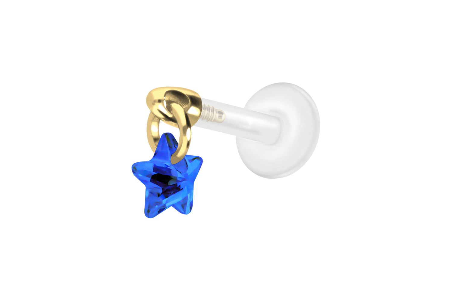 PTFE Labret Piercing mit Innengewinde + Titan-Aufsatz KRISTALLSTERN